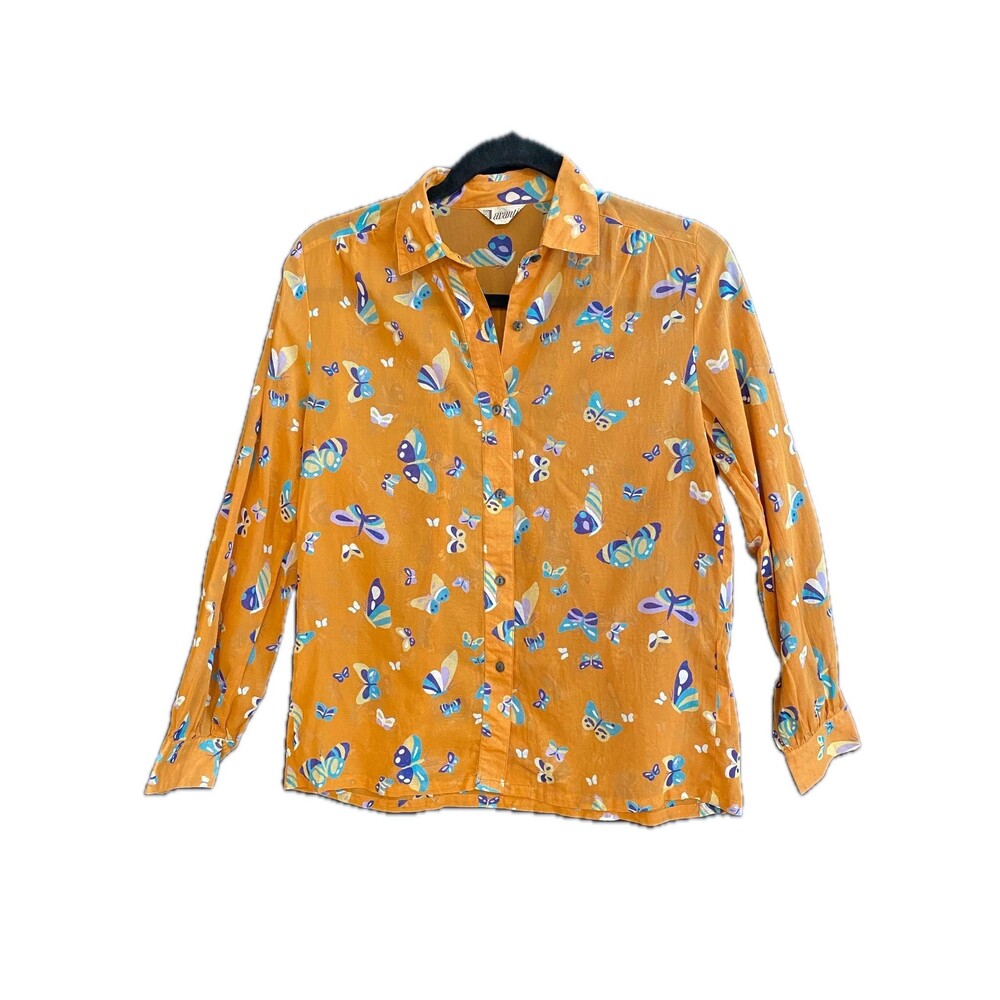 Vintage 1970s Avanti Silk Butterfly Blouse - Semi-Sheer